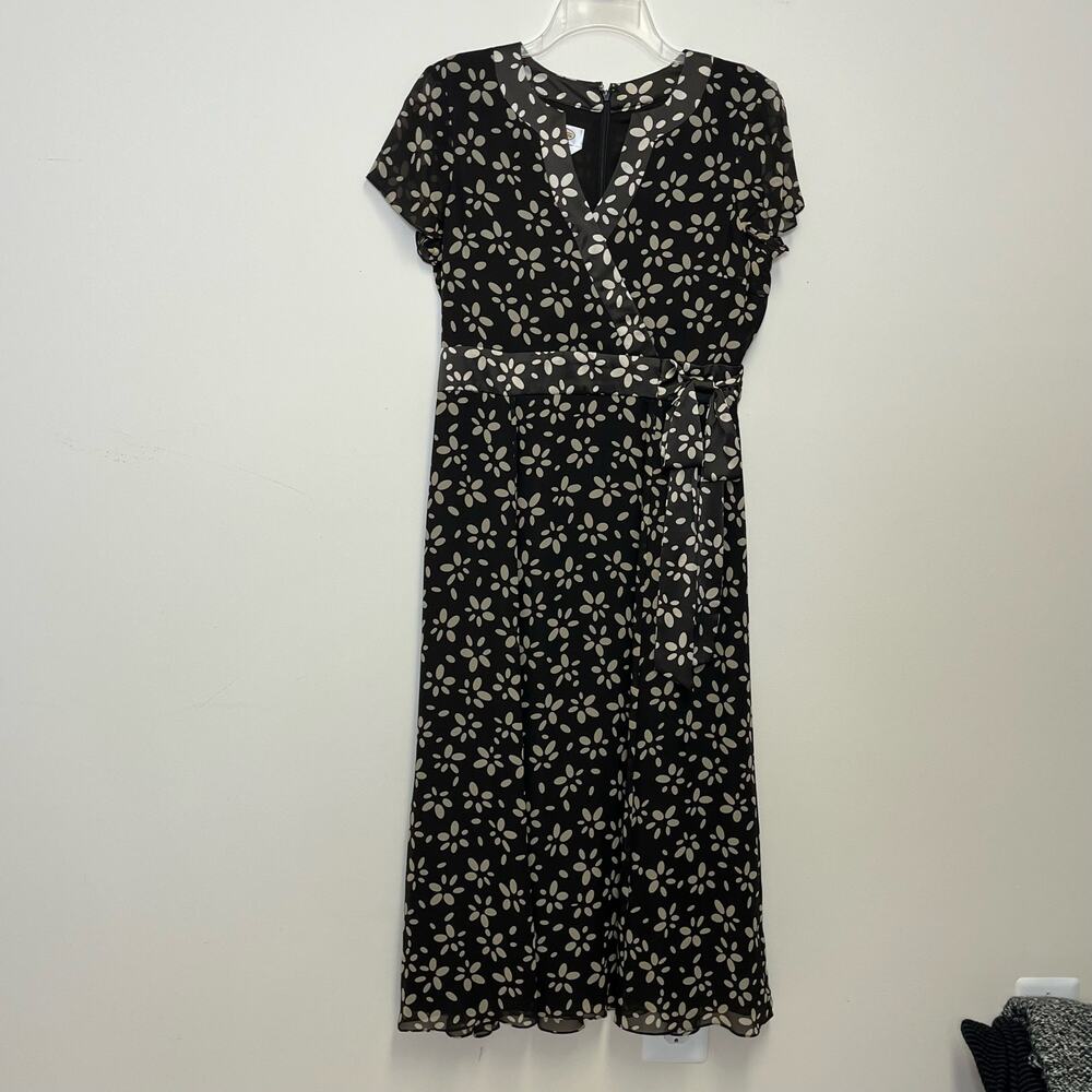 Talbots Silk Faux Wrap Chiffon Flower Dress Cap Sleeves Size 8
